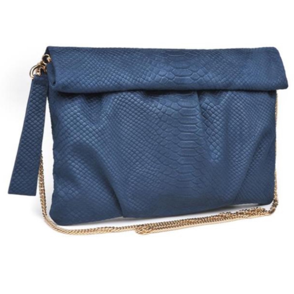 Faux Snakeskin Embossed Foldover Clutch